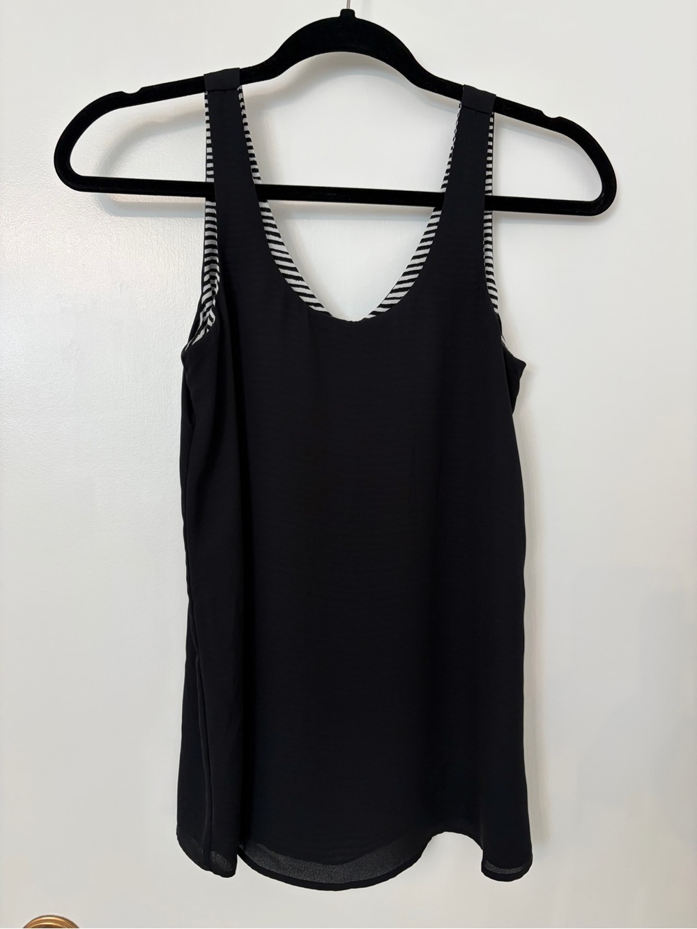 Black Layered Reversable Tank Top with Striped Trim